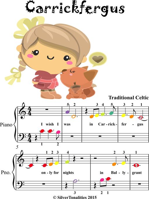 Title details for Carrickfergus Beginner Piano Sheet Music with Colored Notes by Traditional Irish Folk Song - Available